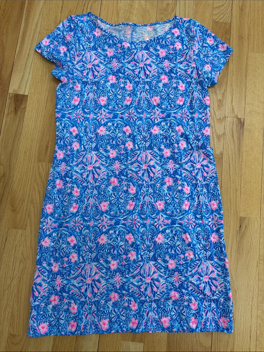 EUC Lilly Pulitzer Blue & Pink Floral Pattern Short Sleeve Dress